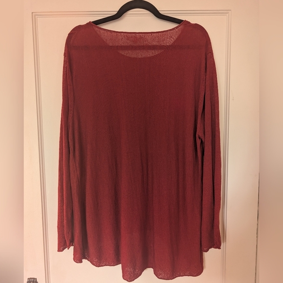 Eileen Fisher Linen Blend Knit Long Sleeve Blouse Red Women's XL - Picture 3 of 6